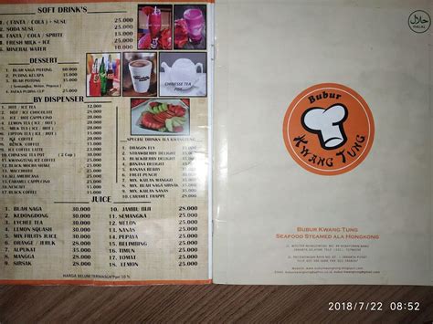 menu  bubur kwangtung restaurant jakarta jl wolter monginsidi