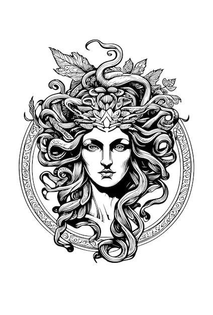 Premium Vector Angry Medusa Head Hand Drawn Illustration In 2024