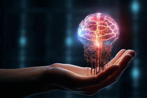 Premium Photo Robot Hand Holding A Glowing Brain Representing Ar 00103 02