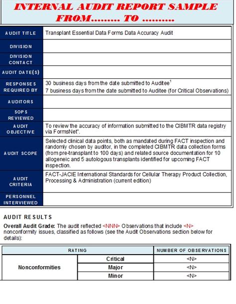 Internal Audit Report Templates Excel Word Template