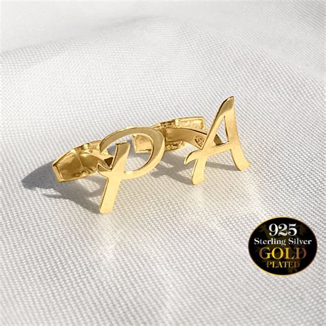 Gold Cufflinks For Men Initial Letter Cufflinks 925 Silver Etsy