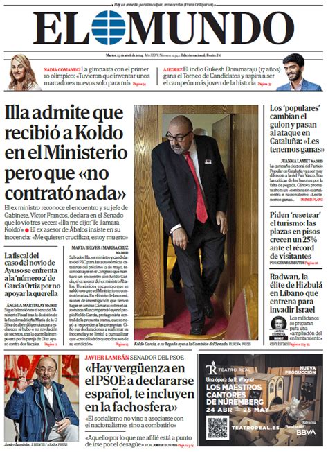 Portada De El Mundo Del Martes De Abril De Medios