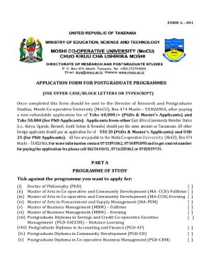 Fillable Online Mocu Ac Application Form For Postgraduate Programmes