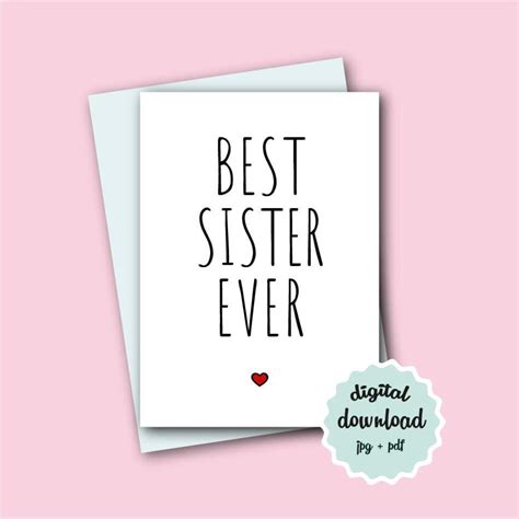 Printable Birthday Card For Sister Best Sister Ever Thank You Card
