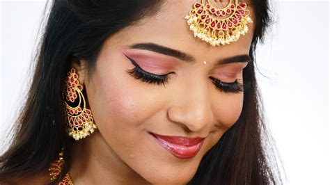 Traditional Makeup Tutorial On Dusky Brown Indian Skin With Hairstyle Wedding Guest Look Youtube