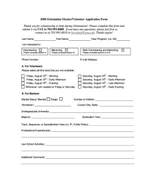 Fillable Online Law Gmu Orientation Mentorvolunteer Application