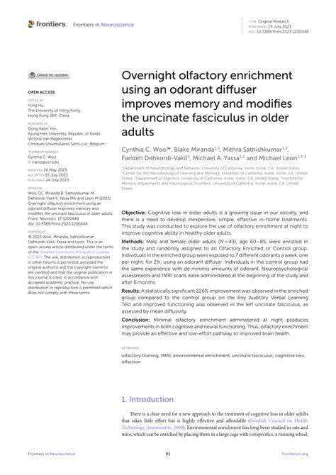 Pdf Overnight Olfactory Enrichment Using An Odorant Diffuser Improves