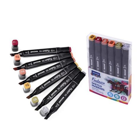 Маркеры для скетчинга двусторонние Mazari Fantasia, 6 цветов, Wood ...