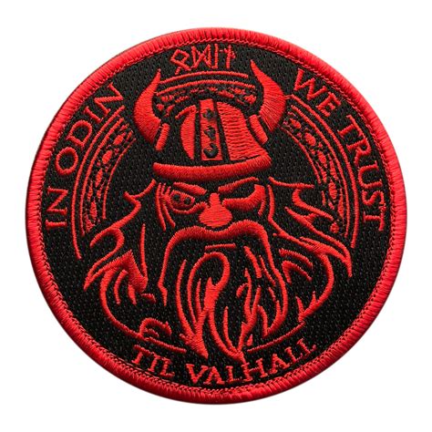 odin  trust til valhall viking patch embroidered hook redblac