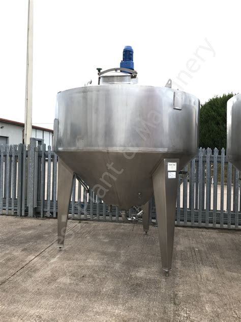 Used 3 800 Ltr Stainless Steel Jacketed Tank With Top Mounted Paddle