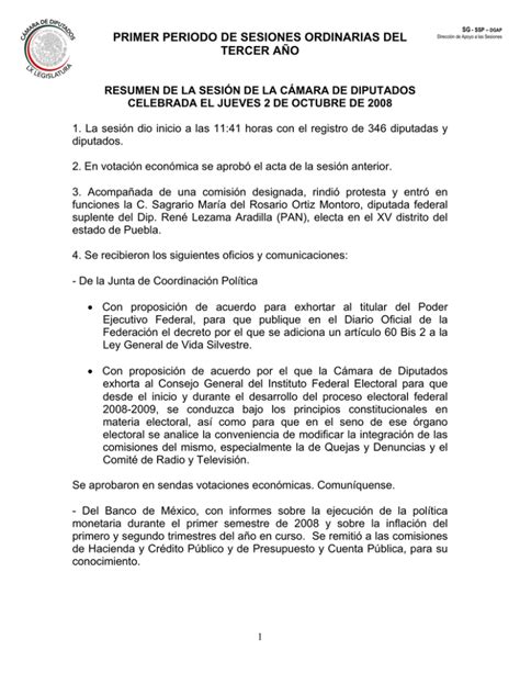 PRIMER PERIODO DE SESIONES ORDINARIAS DEL TERCER AÑO