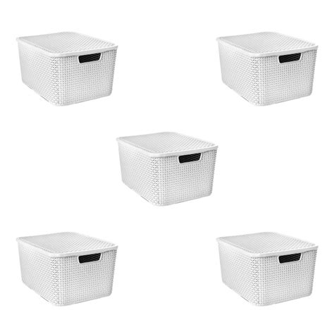 Kit 5 caixa Organizadora cesto Rattan 20L Branco armário cozinha