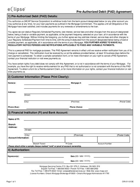 Fillable Online Pre Authorized Debit Pad Agreement Pre Authorized