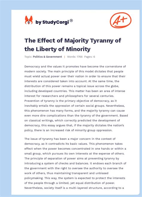 The Effect Of Majority Tyranny Of The Liberty Of Minority Free Essay