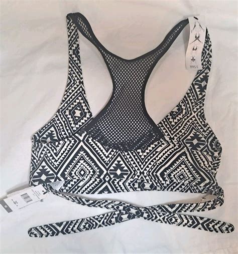 Sundazed Ariel Wrap Swimwear Bikini Top Black Geo Print Size Medium Ebay