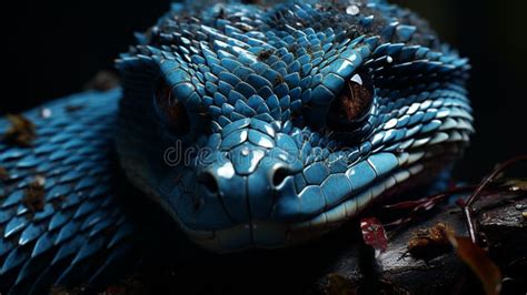 Blue Viper Snake Closeup Face Head Of Viper Snake Black Background