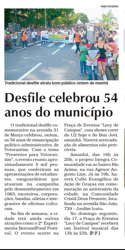 Not Cias Da Cidade De Votorantim Desfile Celebrou Anos O Munic Pio