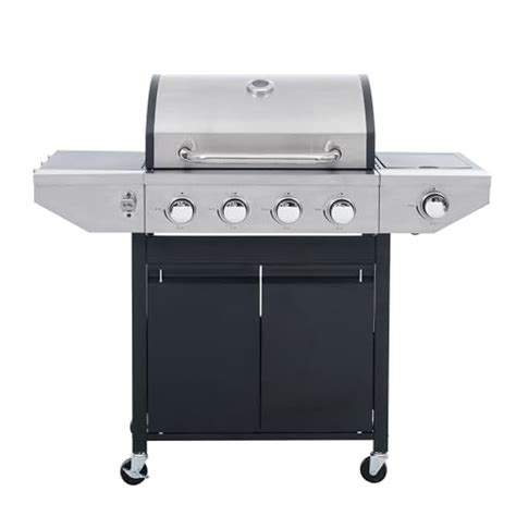 4 Burners Propane Gas Grill With Side Burner And Thermometer 42 000 Btu Output Stainless Steel