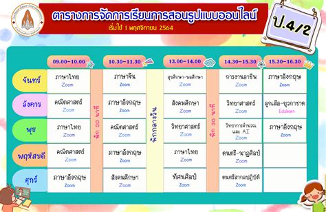 ตารางเรียนแบบ Online ภาคเรียนที่ 2 ปีการศึกษา 2564