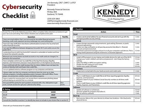 Cybersecurity Checklist Kennedy Financial Services