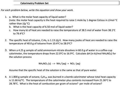 Solved Calorimetry Problem Set For Each Problem Below Write The