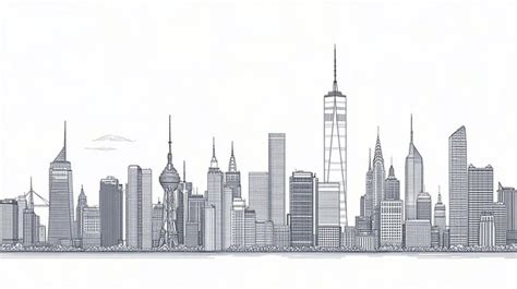 Minimalist Line Art Of Iconic City Skylines Premium AI Generated Image