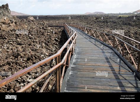 Walkway over lava field, Timanfaya Volcano Interpretation and Visitors' Centre, Lanzarote ...