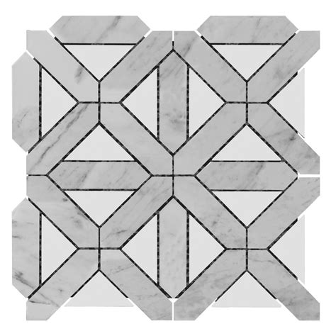 Carrara With Dolomiti Triangles Geometrica Mosaic Tile Honed