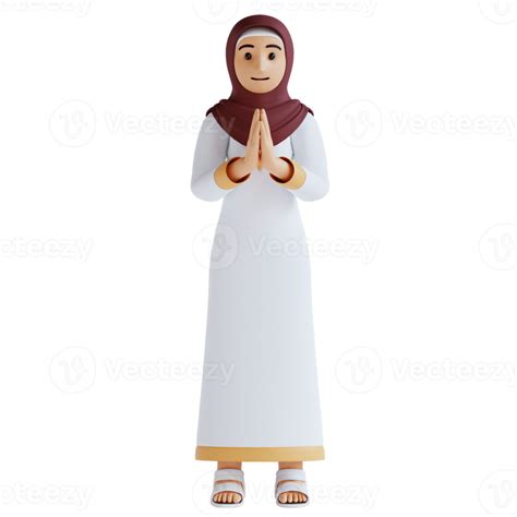 D Render Muslim Women Namaste Pose Png