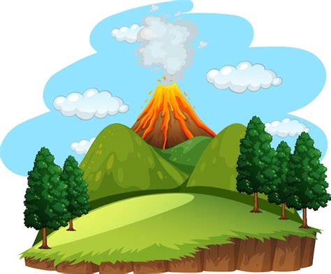 Ilustración de escena al aire libre de erupción volcánica Vector Gratis