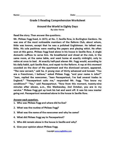 Reading Comprehension Worksheets 5th Grade — Db