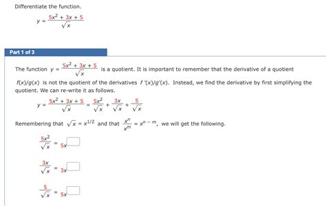 Solved Differentiate The Function Y X5x2 3x 5 Part 1 Of 3