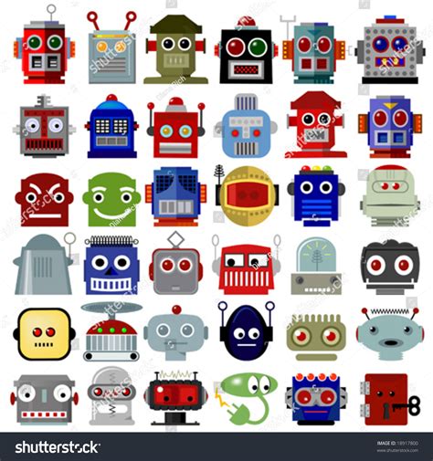 Lots Colorful Robot Heads Inspired By Stock Vector Royalty Free