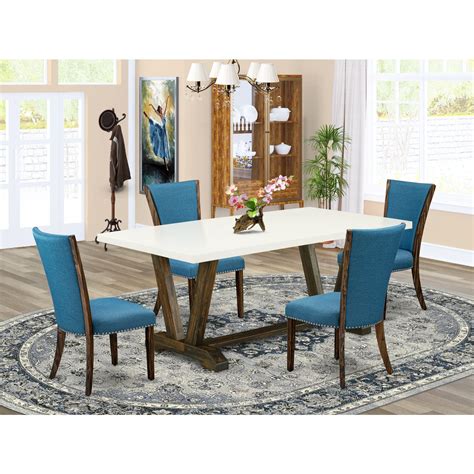 East West Furniture V Style Piece Wood Kitchen Table Set In Linen