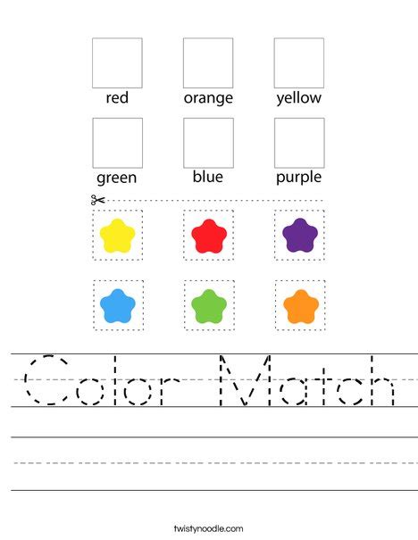 Color Match Worksheet Twisty Noodle