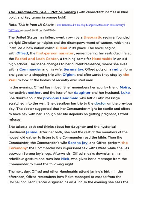 The Handmaid's Tale Plot Summary - The Handmaid’s Tale – Plot Summary