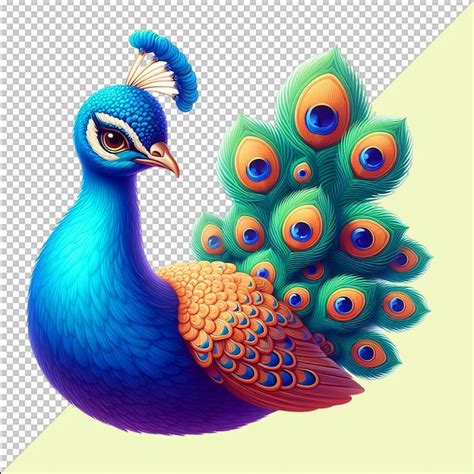 Hermoso Pavo Real En Estilo Plano Con Fondo Transparente Archivo Psd