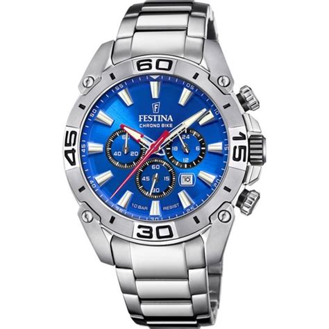 Montre Homme Festina Acier Chrono Bike Argent Cadran Bleu