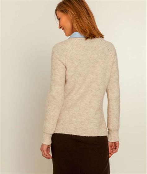 Pull Femme Torsadé Avec Laine Beige Grain De Malice