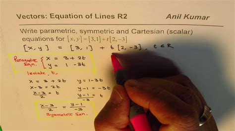 How To Write Vector Equation Of Line In Cartesian Parametric And Symmetric Forms Youtube