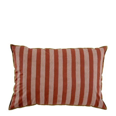 Housse De Coussin Bayadere En Coton Nude Et Rouge Brique X Cm