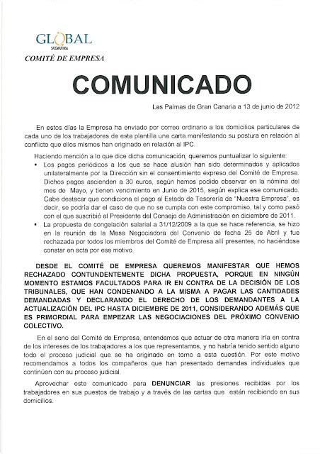 Comité de Empresa Global Salcai Utinsa Comunicado del Comité de Empresa