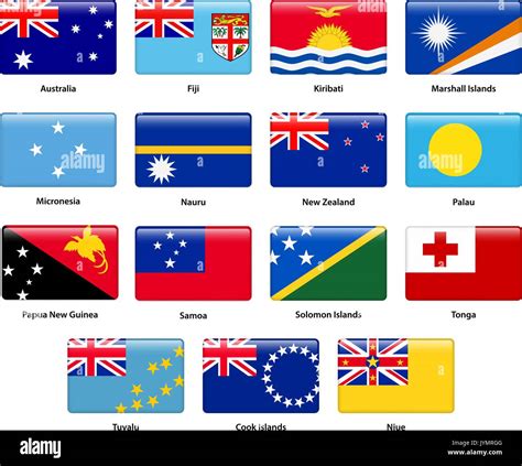 Set Of All Flags Of The Countries Of Oceania Stock Vector Art