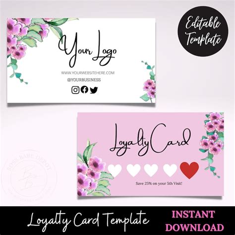 Editable Loyalty Cards Watercolor Floral Packaging Etsy