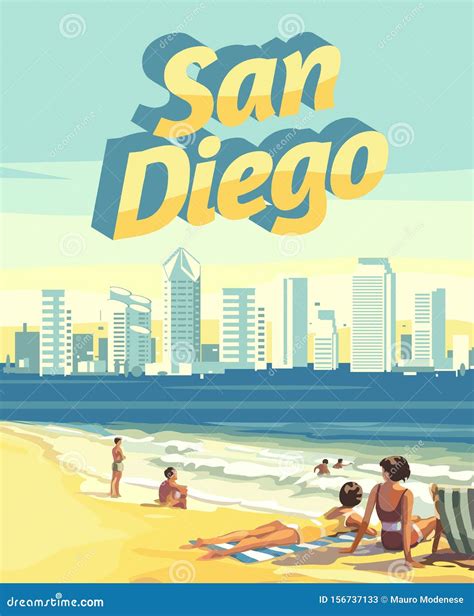 San Diego Beach Postcard Stock Illustration Illustration Of Beach