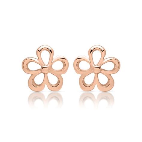 Lanii Rose Gold Plated Stud Earrings Sterling Silver Flower Lse