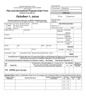 Fillable Online Transportation Nebraska Plan Order Form Nebraska