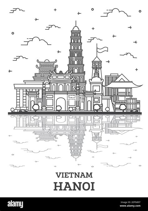 Outline Hanoi Vietnam City Skyline With Modern Buildings And