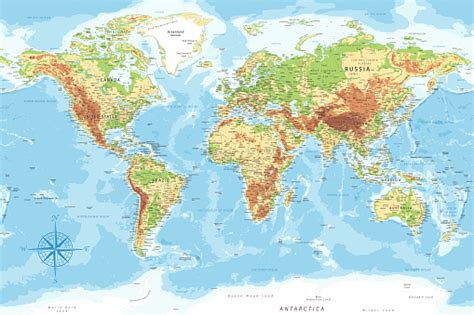 Ilustración de Mapa Del Mundo Mapa Vectorial De Relieve Topográfico Muy ...