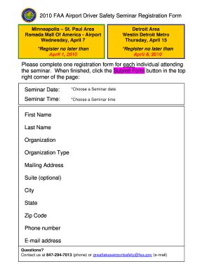 Fillable Online Faa Faa Airport Driver Safety Seminar Registration